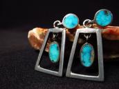 Vtg Zuni Turquoise Inlay Dangle Screw-back Earring  c.1950～