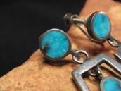 Vtg Zuni Turquoise Inlay Dangle Screw-back Earring  c.1950～