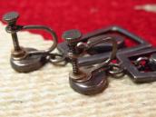 Vtg Zuni Turquoise Inlay Dangle Screw-back Earring  c.1950～