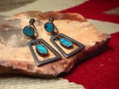Vtg Zuni Turquoise Inlay Dangle Screw-back Earring  c.1950～