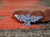 Antique Navajo Stamped T-bird Shaped Pin w/Turquoise c.1930～