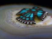 Vtg Zuni Gem Turquoise Inlay Thunderbird Pin Brooch  c.1960～