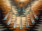Vintage Zuni Turquoise Inlay Feather Dangle Earring  c.1950