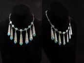 Vintage Zuni Turquoise Inlay Feather Dangle Necklace  c.1950