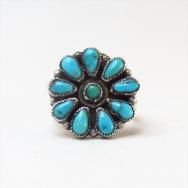 Antique Zuni Cluster Ring w/Turquoise  c.1940