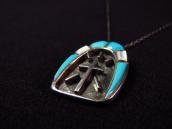 OLD Zuni Turquoise & Shell Inlay Cross Fob Necklace  c.1970～
