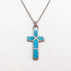 Vintage ZUNI Inlay Small Cross Fob Necklace