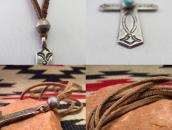 Antique Stamped Silver Cross Fob Necklace w/Beads  c.1920～
