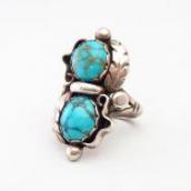 【Carl Luthy Shop】 Leaf Patched Ring w/Gem Turquoise  c.1965～