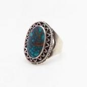 Vtg Navajo Gem Quality Turquoise & Crimped Wire Ring c.1945～