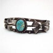 【UITA22】 Antique Bow Patched Cuff Bracelet w/Gem #8TQ c.1940