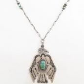 Atq Stamped Large T-bird Fob w/Navajo Pearl Necklace c.1920～