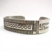 Antique FlatTop 卍 Stamped Heavy Silver Cuff Bracelet  c.1930