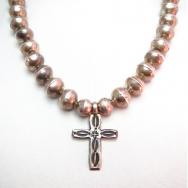 Vintage Bench Made Bead Necklace w/Cross  c.1950