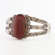 Vintage Navajo Arrows Stamped Cuff w/PetrifiedWood  c.1940～