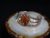 Vintage Navajo Arrows Stamped Cuff w/PetrifiedWood  c.1940～