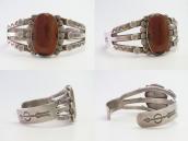 Vintage Navajo Arrows Stamped Cuff w/PetrifiedWood  c.1940～