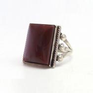 Vtg Navajo Men's Silver Ring w/Purple PetrifiedWood c.1940～