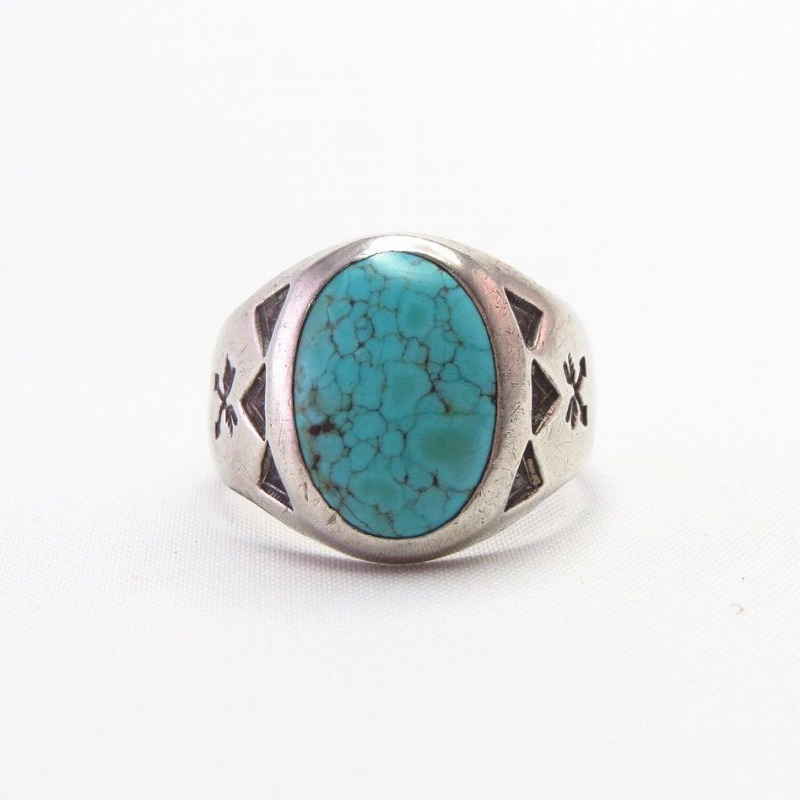 Vintage Silver Tourist Ring w/Gem Grade #8 Turquoise c.1945～