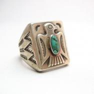 Antique Thunderbird Patched Silver Ring w/TQ c.1940