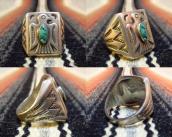 Antique Thunderbird Patched Silver Ring w/TQ c.1940