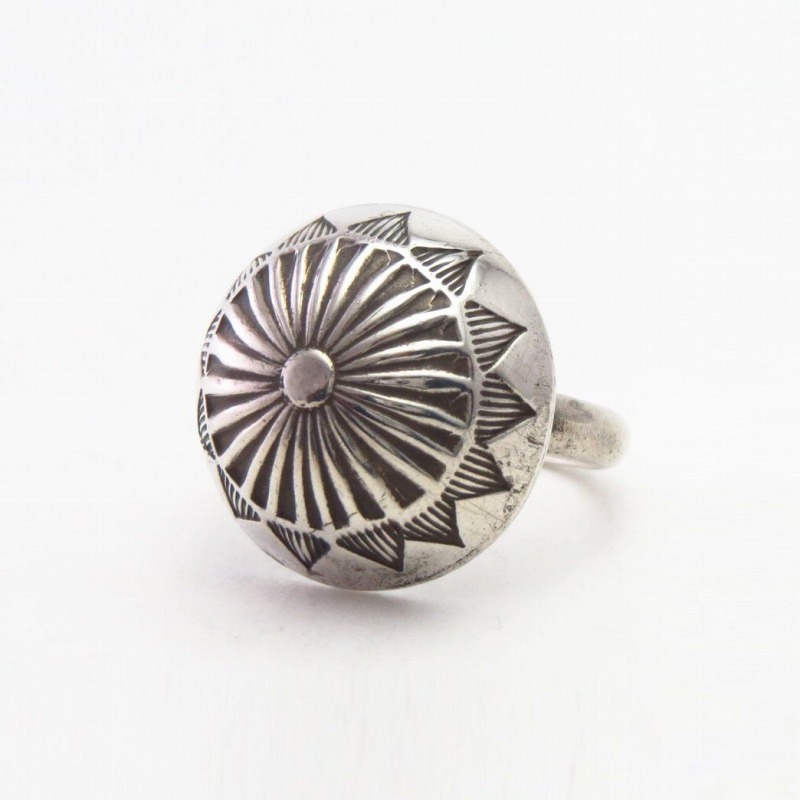 【Austin Wilson】 Vtg Stamped Concho Face Silver Ring  c.1940～
