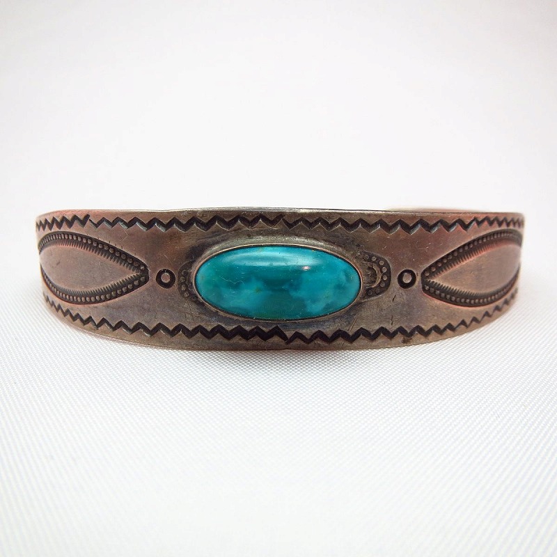 Antique Ingot Silver with Turquoise Cuff  c.1930