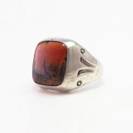 Vintage Navajo Silver Seal Ring w/2Tone PetrifiedWood c.1945
