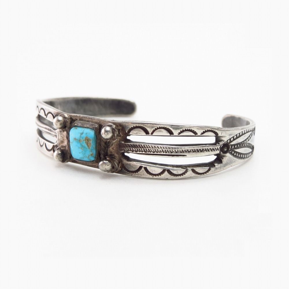 Atq Navajo 『ON BOOK』 Arrows Stamped Cuff w/Turquoise c.1930～