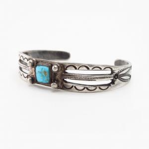 Atq Navajo 『ON BOOK』 Arrows Stamped Cuff w/Turquoise c.1930～