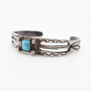 Atq Navajo 『ON BOOK』 Arrows Stamped Cuff w/Turquoise c.1930～