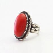 【Mike Bird Romero】Ohkay Owingeh Heavy Silver Ring w/Coral