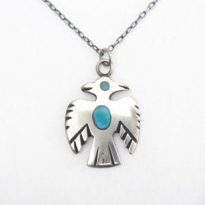 Vintage Zuni Turquoise Inlay Thunderbird Top Necklace c.1960