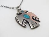 Vintage Zuni Turquoise Inlay Thunderbird Top Necklace c.1960
