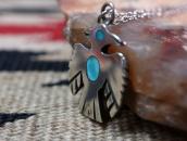 Vintage Zuni Turquoise Inlay Thunderbird Top Necklace c.1960
