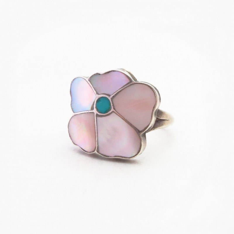 【Rosita & Anselm Wallace】Zuni Desert Rose Inlay Ring  c.1980