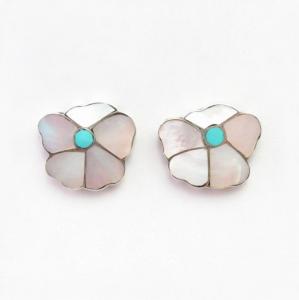 【Anselm Wallace】Zuni Desert Rose Pierced Earrings  c.1970～