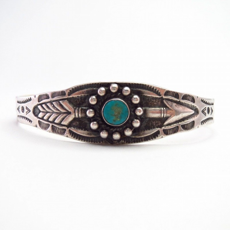 Antique Big Arrow Design Silver Cuff Bracelet w/TQ  c.1940～