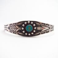 Antique Big Arrow Design Silver Cuff Bracelet w/TQ  c.1940～