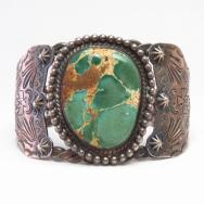 Atq Twisted Wire Wide Cuff Bracelet w/Big Green TQ  c.1930～