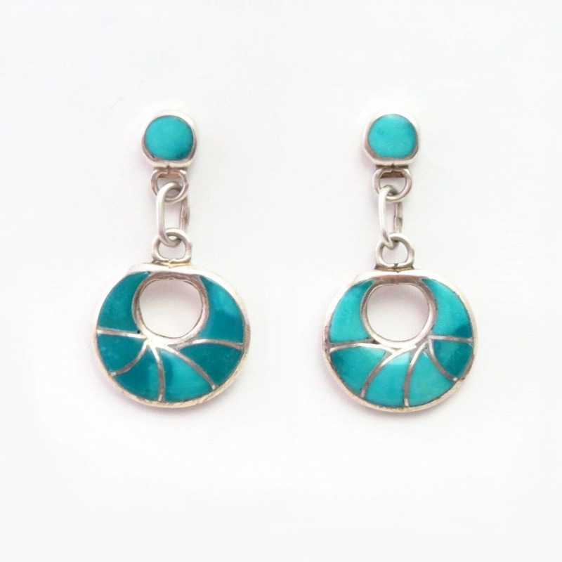 【Francis Leekya】Zuni TQ Inlay Hoop Dangle Earrings  c.1985～