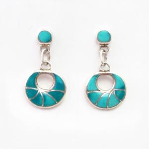 【Francis Leekya】Zuni TQ Inlay Hoop Dangle Earrings  c.1985～