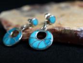【Francis Leekya】Zuni TQ Inlay Hoop Dangle Earrings  c.1985～