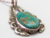 Antique Navajo Stamped Silver Fob w/Green TQ Necklace c.1930