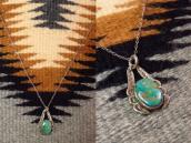 Antique Navajo Stamped Silver Fob w/Green TQ Necklace c.1930