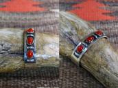 Vintage Navajo Three Gem Red Coral Row Cuff Bracelet c.1955～