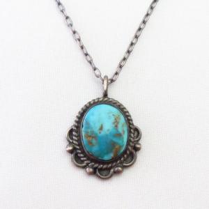 Vintage Navajo Pilot Mt. Turquoise Small Fob Necklace c.1950