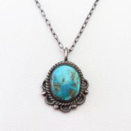 Vintage Navajo Pilot Mt. Turquoise Small Fob Necklace c.1950