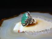 Vintage Zuni Carved Turquoise In Leaf Bezel Ring  c.1960～