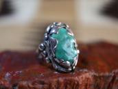 Vintage Zuni Carved Turquoise In Leaf Bezel Ring  c.1960～